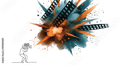 Film, photography, movie, explosion, colorful vector illustration, creative concept, artistic design