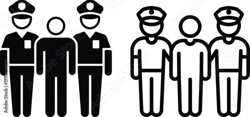 Police officers with civilians in contrasting color schemes standing side by side