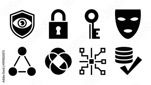 Bold geometric privacy and anonymity icons - Great for secure database management, anonymous login portals, and encryption reports.