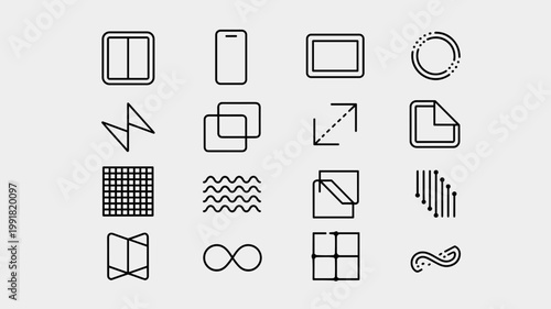 Geometric foldable phone and flex-technology icons - Suitable for future-tech branding, hardware interface design, and patent illustrations.