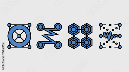 Heavy stroke quantum entanglement and bond symbols - Perfect for high-tech data security, quantum physics reviews, and futuristic UI kits.
