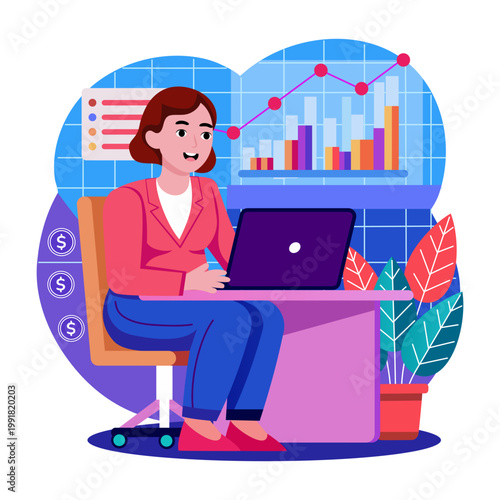 Slika na platnu An illustration depicting entrepreneur in flat style design