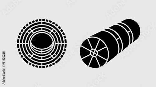 Geometric TBM and tunnel cross-section symbols - Perfect for heavy machinery catalogs, infrastructure news, and technical drawing sets.