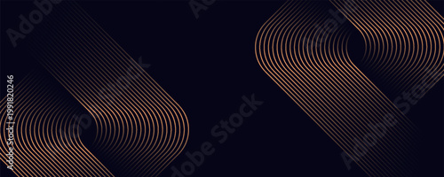 Dark abstract background with glowing geometric lines. Luxurious shiny gold rounded diagonal striped pattern. Elegant concept with premium line style. VOL. 2