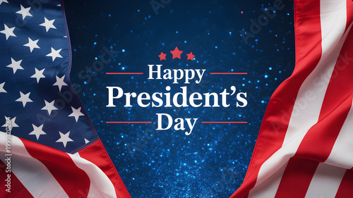 A patriotic greeting card with American flags on a starry night sky background  