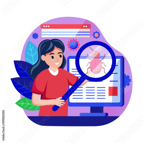 A modern flat illustration of software bug detection 
