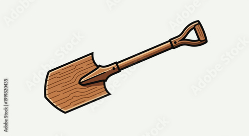 A stylized wooden shovel with a distinctive handle, isolated on a light background