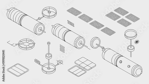Technical space station docking icons – Great for orbital logistics, aerospace manufacturing, or engineering manuals.