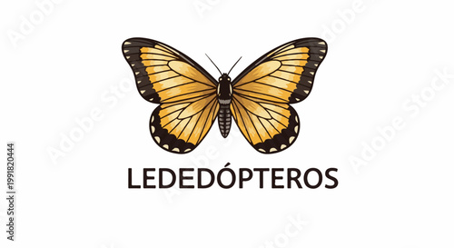 A stylized yellow and black butterfly with detailed wings rests above bold text