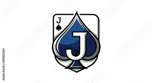 A stylized jack of spades playing card emblem with bold lines and blue shading