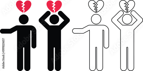 Illustrations of emotional states and relationships through broken hearts