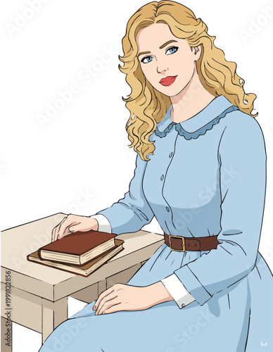 Blonde woman reading at desk