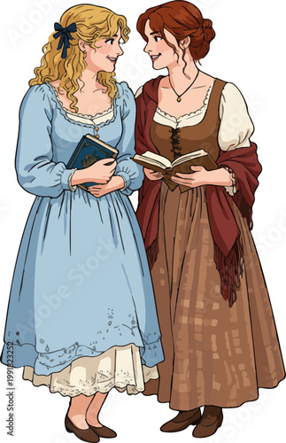 Two women reading book together