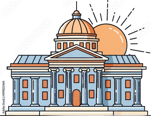 Government Building Icon, Governmental Architecture, Public Institution, Vector Illustration