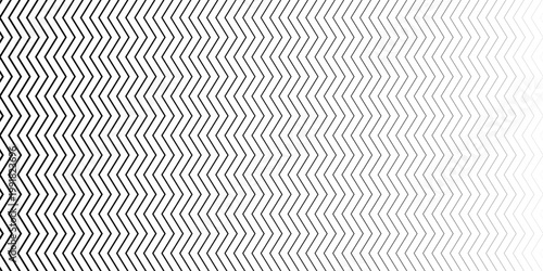 Zig zag line halftone gradation texture. Fade chevron stripe gradient background. Repeating pattern backdrop. Black thin to thick wave stripe backdrop for overlay, print, cover, graphic design. Vector
