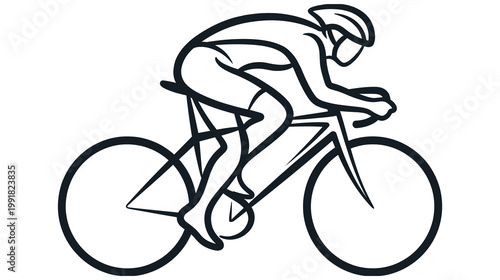 Cyclist riding a road bike in a simple, dynamic line art illustration.