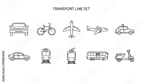 Transport web icon set vector vehicle line icons travel illustration