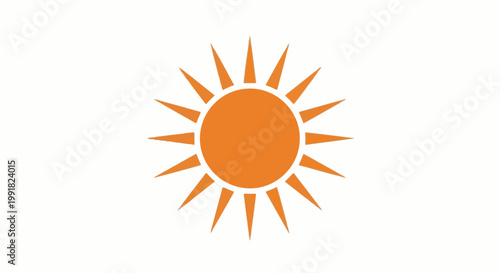 A stylized orange sun with sharp rays radiates warmth against a clean white background