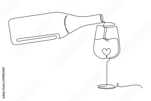 Continuous line drawing of a wine glass and bottle 4.eps