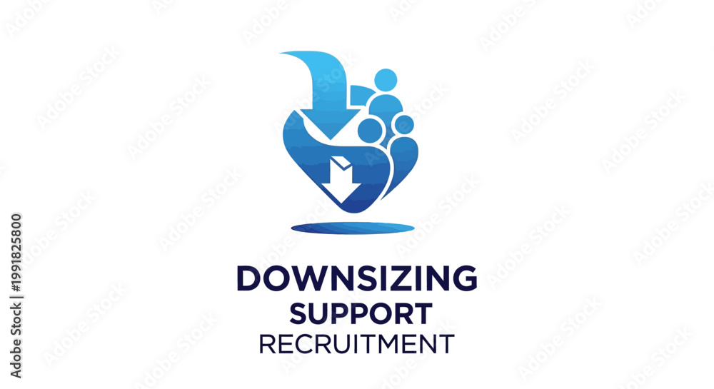 Obraz premium Downsizing Support Recruitment Logo Depicting People and Arrows.