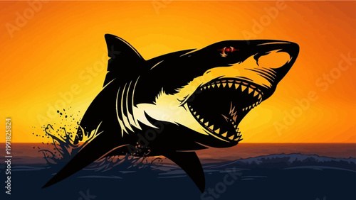 Aggressive Shark Leaping From Water at Sunset