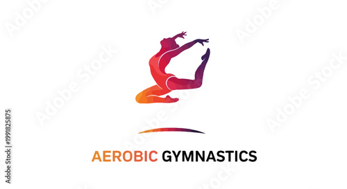 Dynamic Aerobic Gymnastics Silhouette in Mid-Air Performing Graceful Movement.