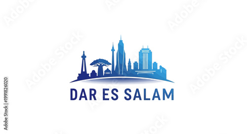 Dar Es Salaam Cityscape Silhouette Depicting Iconic Landmarks in Blue.