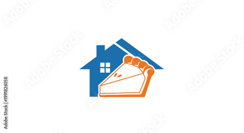 Delicious Slice of Pie Inside a Blue House, Symbolic of Home.