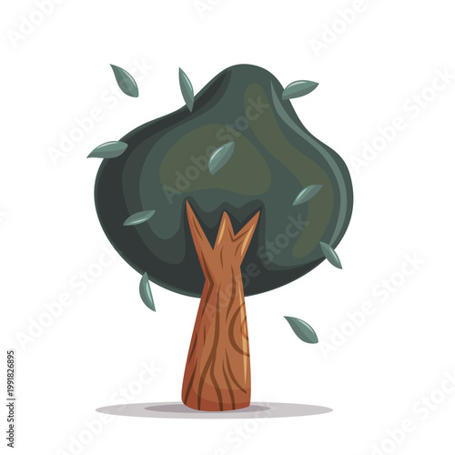 Rounded Cartoon Tree Green Forest Illustration. Simple rounded cartoon tree with dense foliage, perfect for children's illustrations, game environments, and nature themed designs
