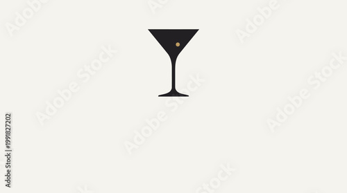 A minimalist illustration of a black martini glass with a single olive.