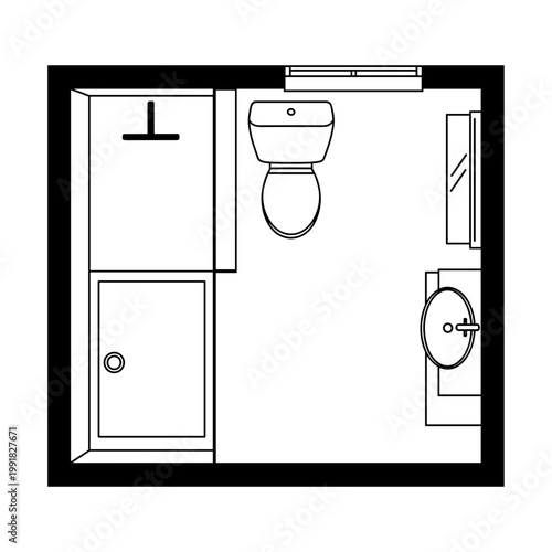 Toilet and sink bathroom interior layout.