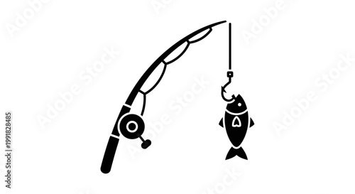 Fishing rod with a fish on a hook icon.