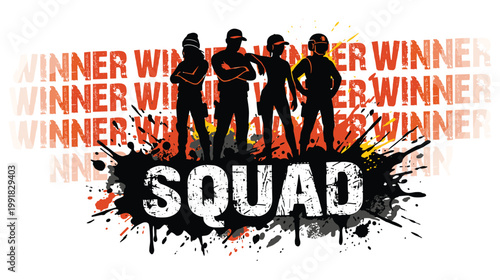 Silhouette gaming squad illustration for esport team winner concept.