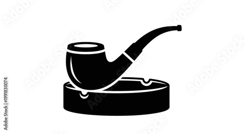 Black silhouette icon of a smoking tobacco pipe resting on an ashtray.