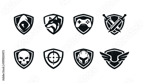 Collection of six minimalist eco shop logos featuring plants and nature symbols