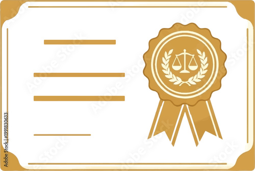 Golden award certificate, seal of approval, law badge, vector honor ribbon
