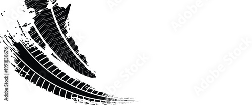 Tire track. Car, bike, motorcycle tyre mark with grunge effect isolated on white background. Wheel footprint on the road. Top view of rubber protector mark. vector