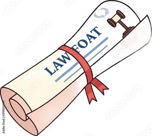 Law boat, legal scroll, tied document, gavel icon