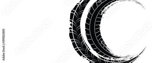 Tire track. Car, bike, motorcycle tyre mark with grunge effect isolated on white background. Wheel footprint on the road. Top view of rubber protector mark. vector