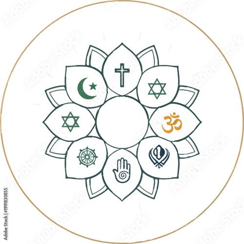 Religious symbols, faith icons, multicultural emblems, vector set
