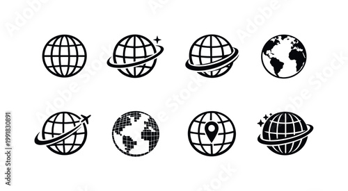 Collection of stylized fruit trees, harvest basket, crates, and gardening tools