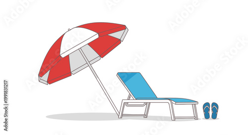 Beach, summer, lounge chair, umbrella, flip flops, vector icons