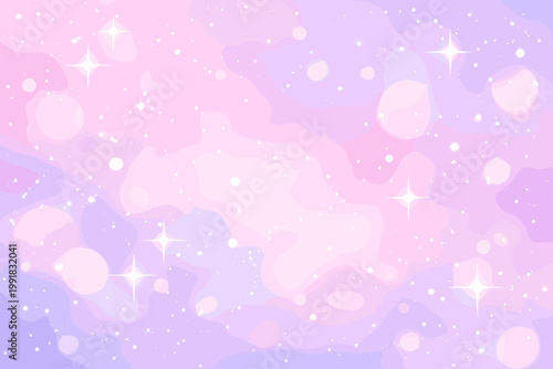 Abstract Soft Baby Pink and Lilac Gradient Background with Sparkling Stars and Blurred Bokeh Light Effect, Dreamy Kawaii Celestial Pastel Galaxy Wallpaper for Festive Greeting Cards and Web.