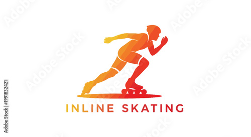 Dynamic Inline Skater Silhouette in Motion, Orange and Red Colors.