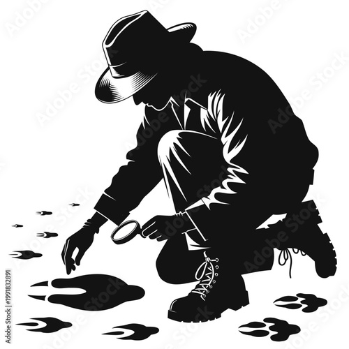 Detective, crime scene, black silhouette, forensic investigation, law enforcement