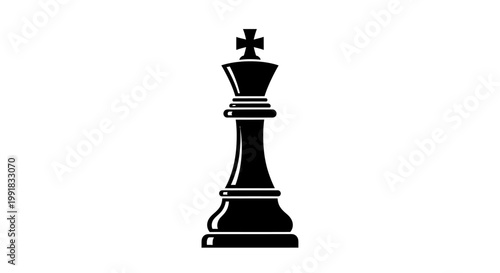 Black Chess King Piece Silhouette Isolated on White Background.