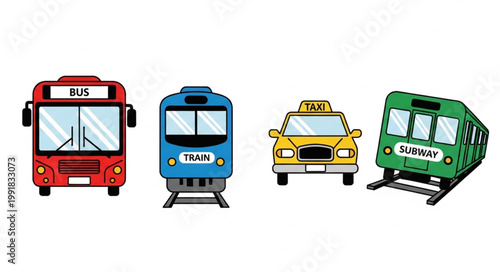 Collection of diverse public transportation vehicles.