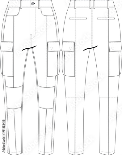 Woman Skinny Slim Cut & Sew Cargo Trouser Pant