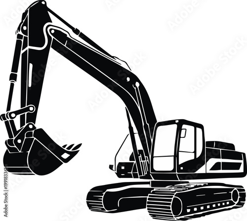 excavator silhouette industrial construction vehicle hydraulic arm