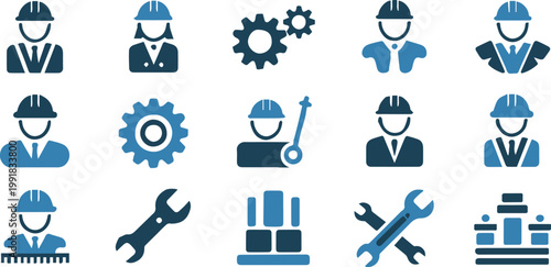 engineer icons set construction worker hardhat tools vector pack